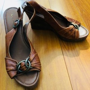 Leather Nine West Wedge Sandals